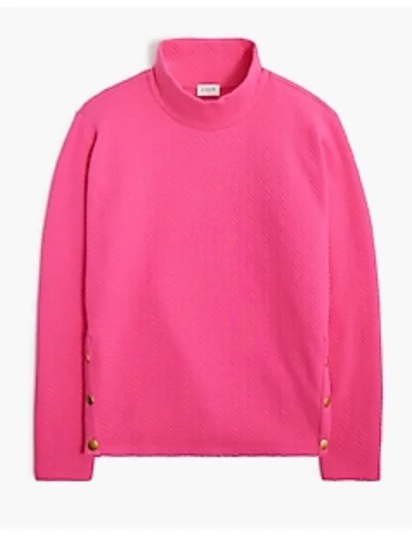 J. Crew Factory Herringbone mockneck sweatshirt snap in soft fuchsia pink Size M - Image 11