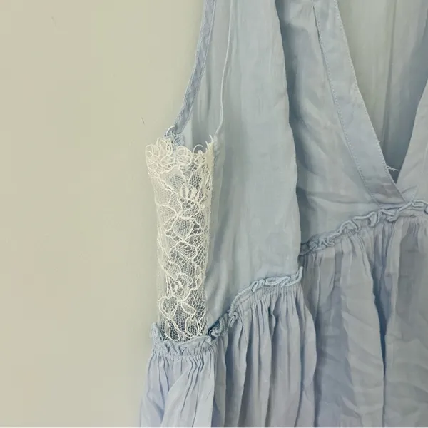 Anthropologie Floreat Loved By Cotton Silk Sleeveless Light Blue Lace Slip Dress - Image 7