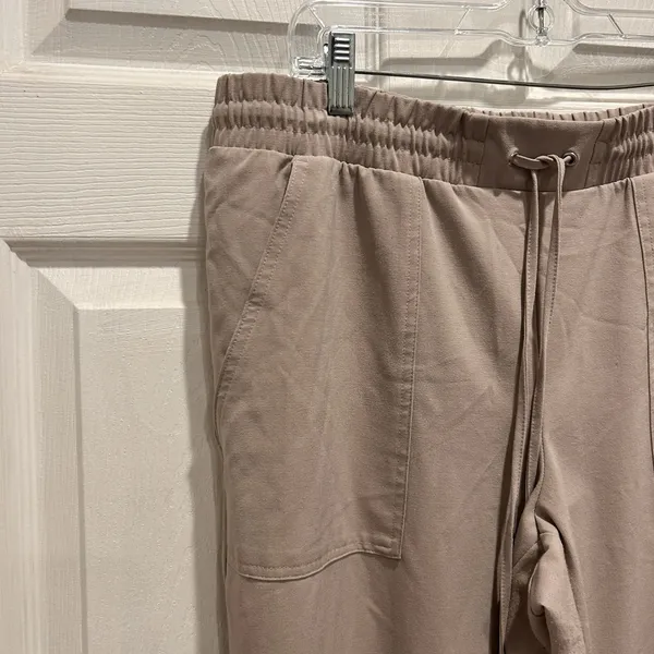 Nine West Womens Jogger Pants Large Taupe Tan Elastic Waist Drawstring Pockets - Image 2