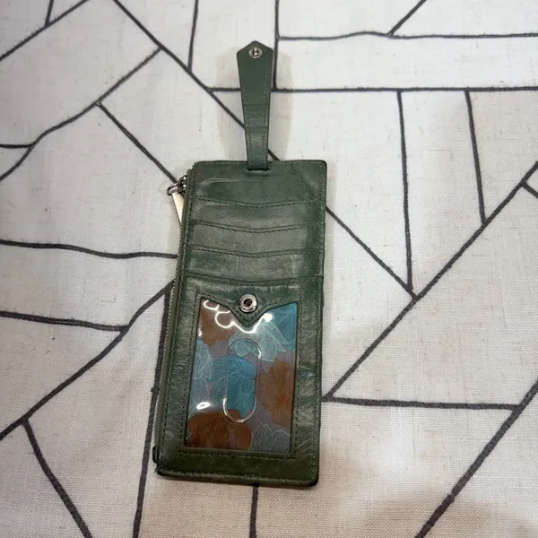 HOBO Euro Slide Card Case Wallet OS Green Leather Slim Zipper Keychain - Image 7