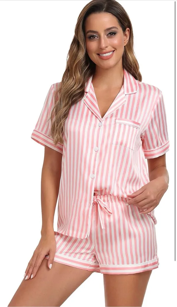 Satin Stripped Pajamas Pink - Image 2
