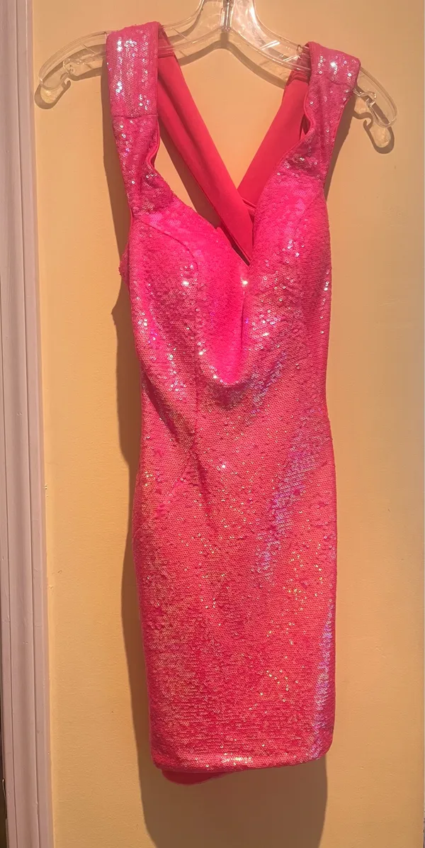 ASHLEYlauren 4445 Neon Pink Sequin Mini Dress - Size 4 - Image 5
