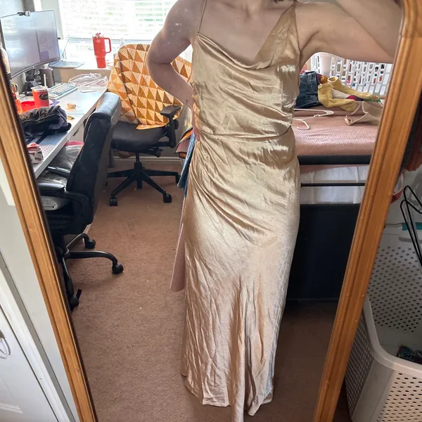 Hello Molly Gold Wedding Guest Dress satin - Image 3