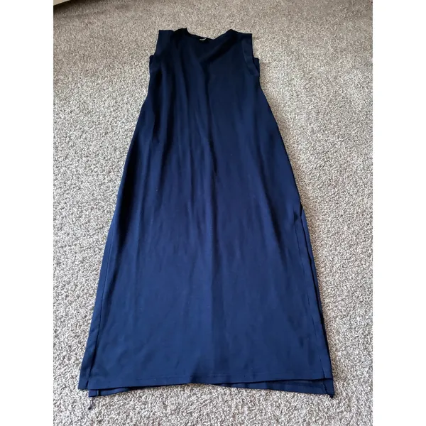 GRECERELLE Navy Blue Sleeveless Maxi Dress Side Slit Crew Neck Small - Image 3