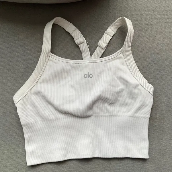 Alo Yoga Seamless Ribbed Favorite Bra Tank White S - Image 2