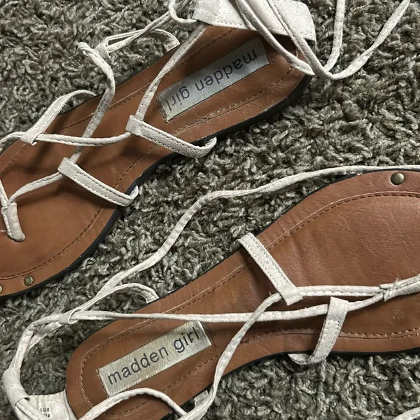 Steve Madden Madden Girl Beige Suede‎ Lace Up Strappy Gladiator Sandal - Image 2
