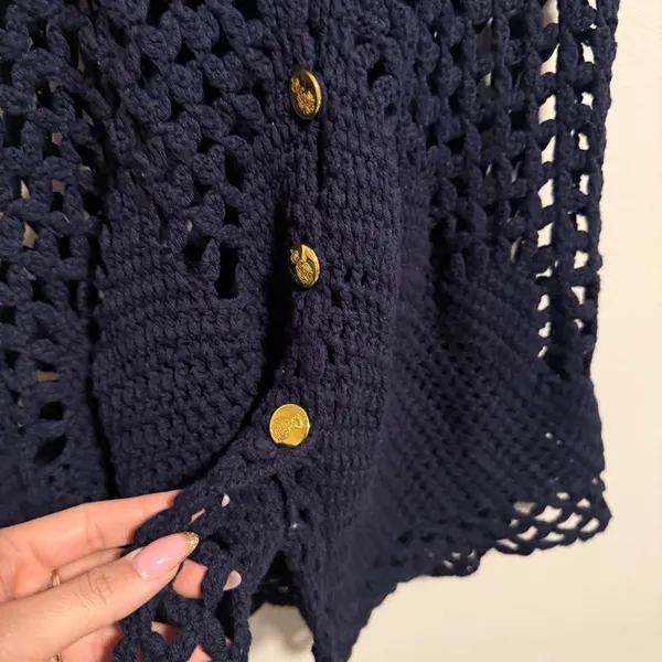 Free People Boho Vest Knit Cardigan Black Knit Gold Buttons- Size XS - Image 6