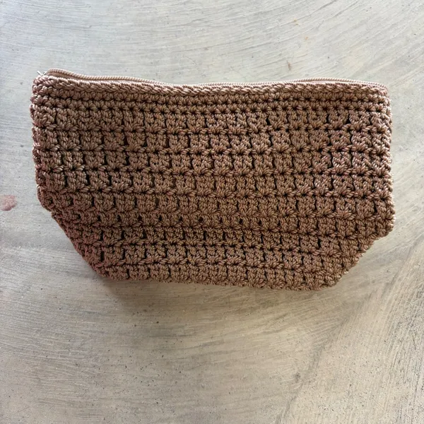 The Sak Crochet Cosmetic Bag Bronze Metallic Makeup Pouch Travel Organizer Zip - Image 3