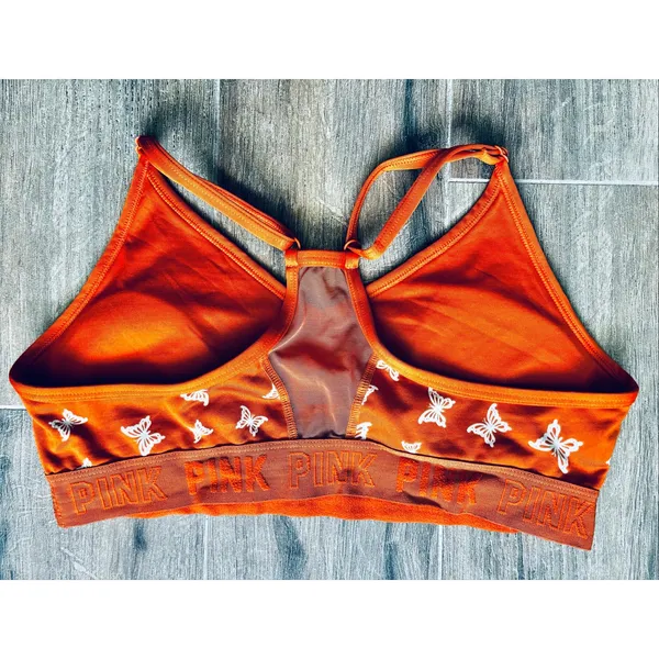Victoria's Secret PINK Active Sports Bra Lightweight Lined Orange Butterfly - Image 2
