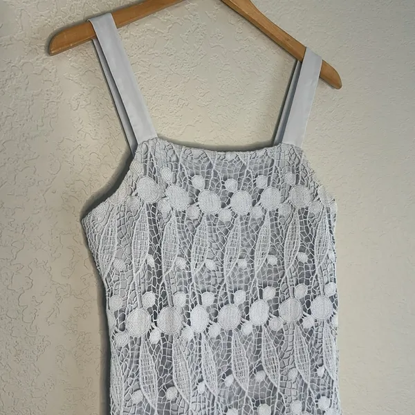 Club Monaco Powder Blue Crochet Lace Mini Dress Resortwear Vacation Coquette - Image 2