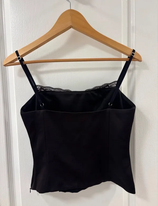 Y2K Zara Lace Trim Bow Fitted Dark Brown Tank Top Feminine Coquette Going Out S - Image 3