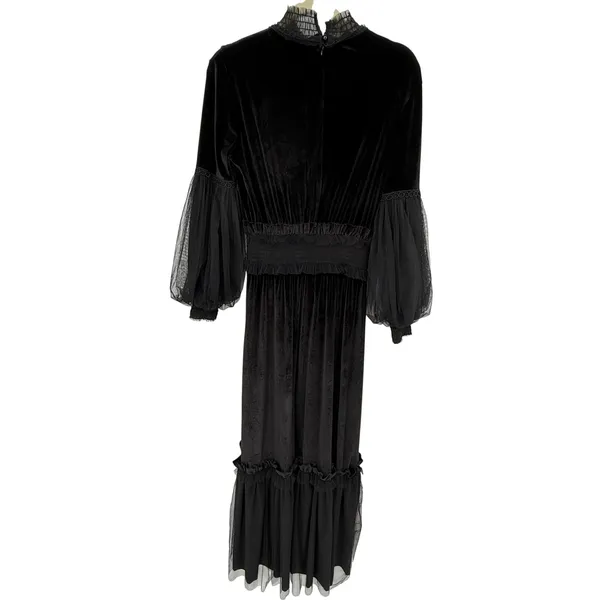 TOV Los Angeles Black Velvet Lace Maxi Dress Size 38 US 6 Small Witchy Victorian - Image 4