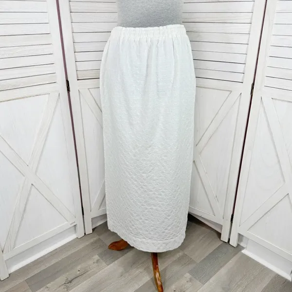Free People Textured Cotton Side Slit Maxi Skirt White Large Pockets Drawstring‎ - Image 4
