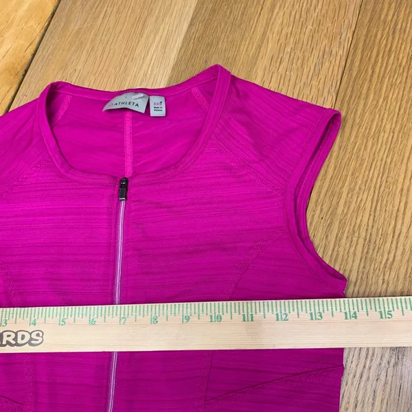 Athleta Womens XXS Pink Half Zip Athletic Tank Top Ruched Back 305922 Magenta‎ - Image 2