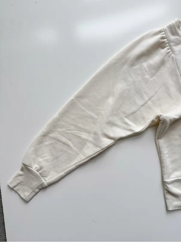 Madewell Henley Puff Sleeve Sweatshirt In Antique Cream XS - Image 3