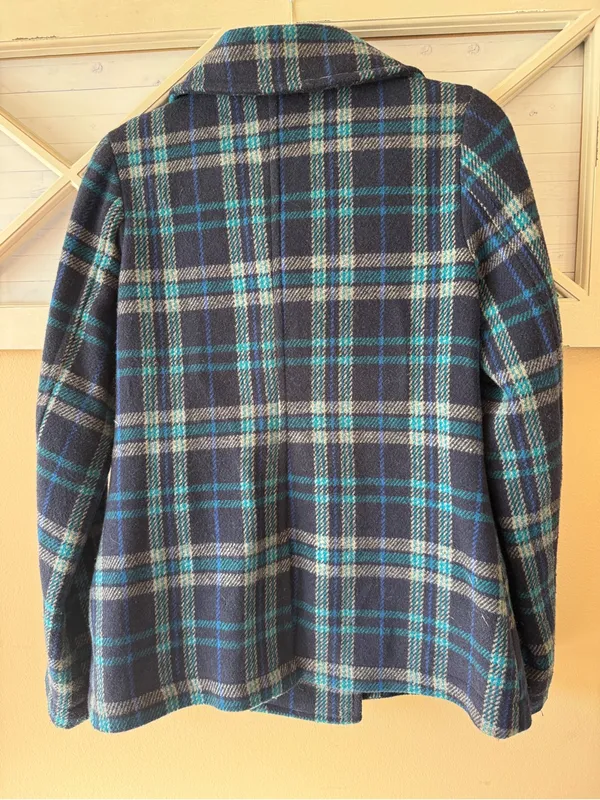 Vintage Y2K Aeropostale Medium Plaid Wool Blend Peacoat Womens M Double Breasted - Image 5