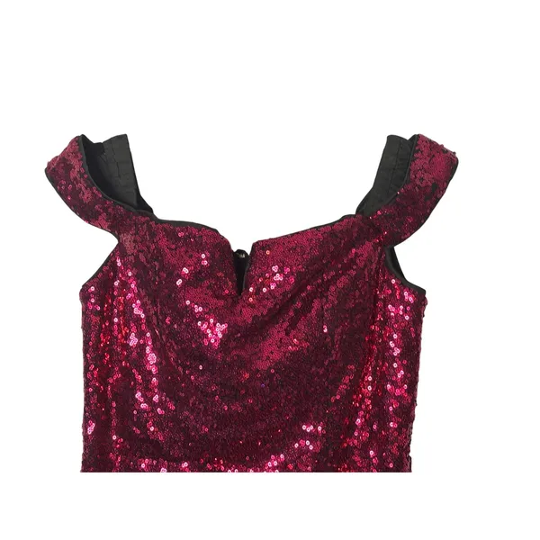 Lulus Womens Mini‎ Dress S Magenta Sequin Off Shoulder Notched Glam Party MF2812 - Image 2
