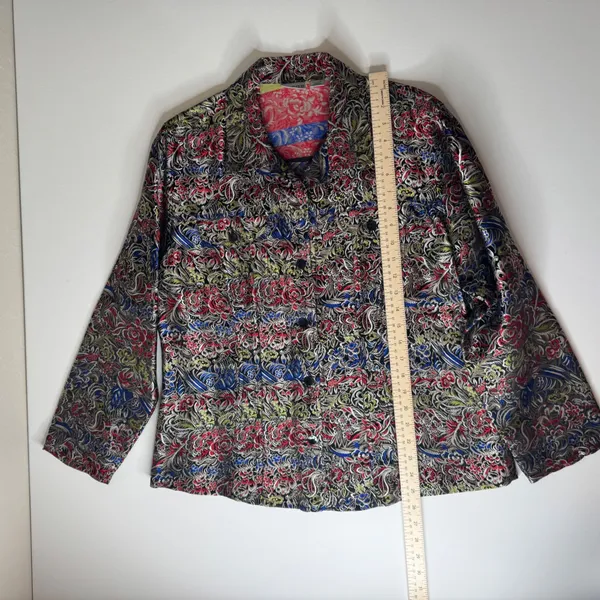 Chicos Floral Silk‎ Button Down Jacket Shirt Sz 2 Large Colorful Boho Maximalist - Image 7