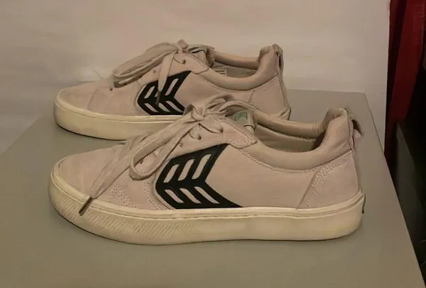 CARIUBA CATIBA Pro Ivory Black Organic Canvas Leather Sneakers $118 EUC Wmn 8 - Image 3