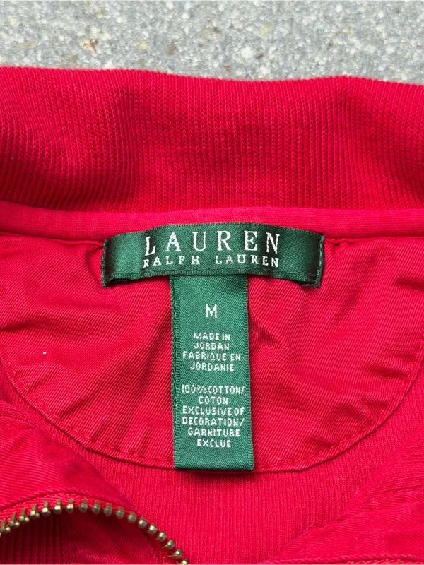 Lauren Ralph Lauren Red Gold Crest Quarter Zip Cotton Pullover M - Image 3