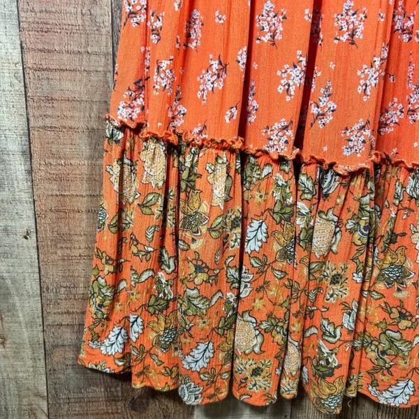 Chelsea & Violet Orange Mixed Floral Tie Shoulder Tiered Mini Dress Medium - Image 2