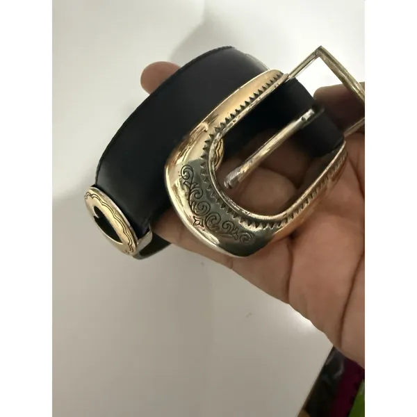 Brighton Black Leather Belt With Silver‎ Cowgirl Cowboy Heart Concho Size M 35" - Image 3