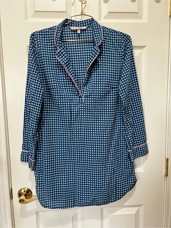 Victoria's Secret Pajama Tunic Dress Geometric Pattern Size XS Blue Cotton Modal - Image 7