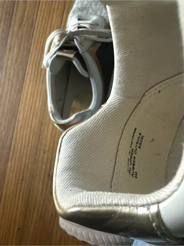 Michael Kors Maddy Two Tone Logo Trainer Sneakers White Brown Gold 9M - Image 8