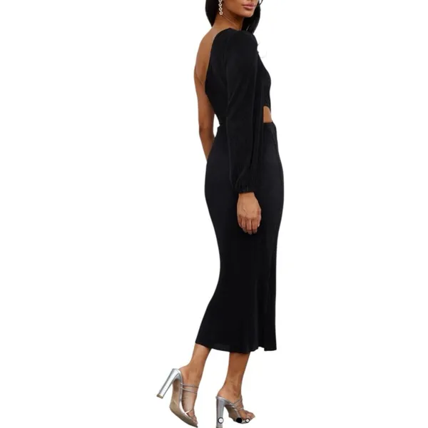 Hello Molly Black One Shoulder Cut Out Midi Dress Wedding Party Slit Bodycon - Image 3