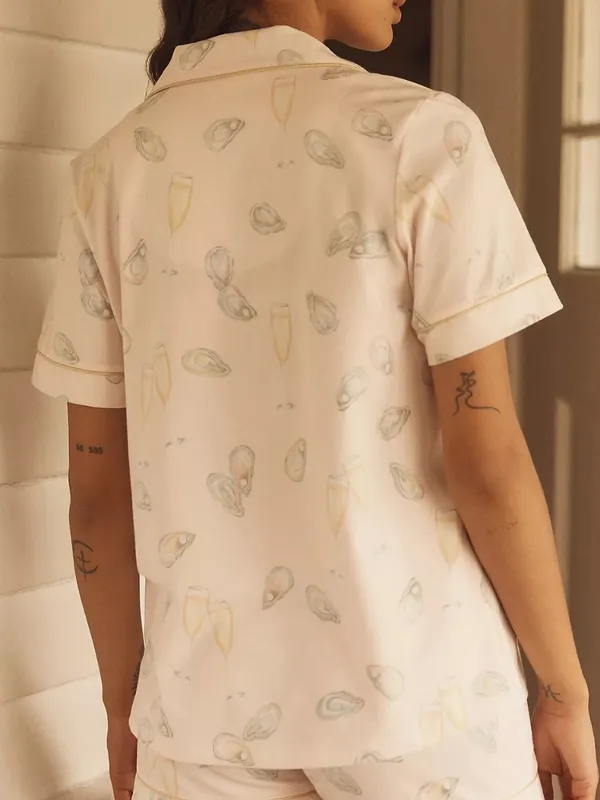 BedHead PJs X Anthropologie Classic Jersey 2 Piece Pajama Set Oysters Champagne - Image 9