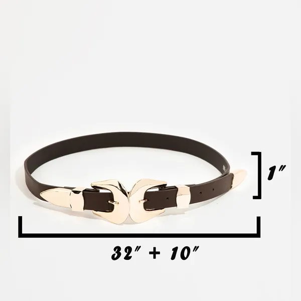 Double Buckle Faux Leather Belt in Brown - Image 2