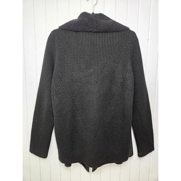AQUA Womens Black Faux Fur Suede Knit Mixed Media Cardigan Jacket Large L‎ - Image 2