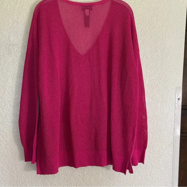 Chico's Black Label V-Neck Metallic Sweater Pink XL Women Shimmer Knit‎ Pullover - Image 9