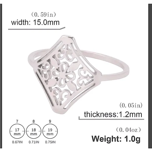 Boutique NEW 14k White Gold Plated Cut‎ Out Filigree Hollow Flower Ring, Size 7 - Image 12
