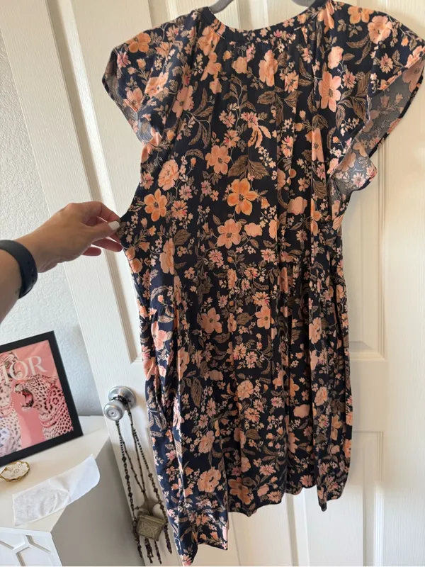 Old Navy Floral Flutter Sleeve Tiered Midi Dress Navy Peach Size XL - Image 10
