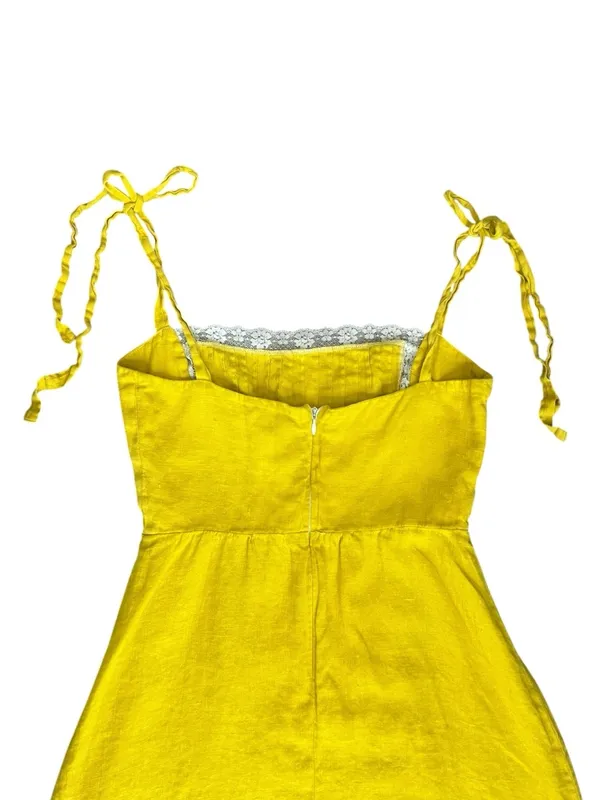 Reformation Women’s Square Neck Yellow Lace Tie Strap Sundress Mini Dress Rare - Image 6