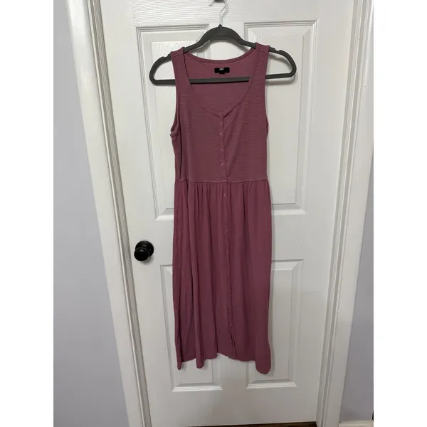 Frye Womens Button Front Maxi Dress Mauve Pink Sleeveless Gauze Pocket Small‎ - Image 3