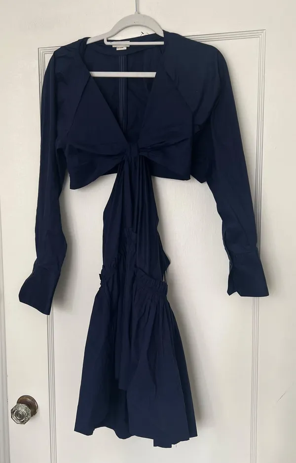 Jason Wu Navy Blue Long Sleeve Cutout Knot Fit & Flare Dress Size Small NWOT - Image 2