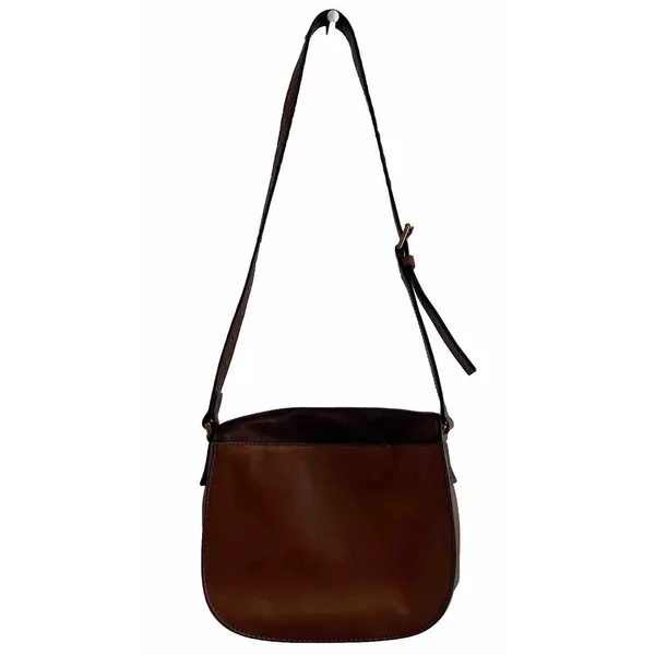 EUC FOSSIL Cognac Two Tone Brown Leather Crossbody Snap Closure Saddle Bag Purse - Image 6