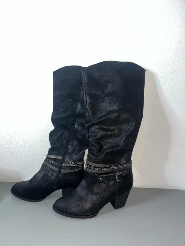 Jellypop Kylee Chain Strap Gunmetal Metallic Brushed Moto Boho Knee Zip Boots 10 - Image 3