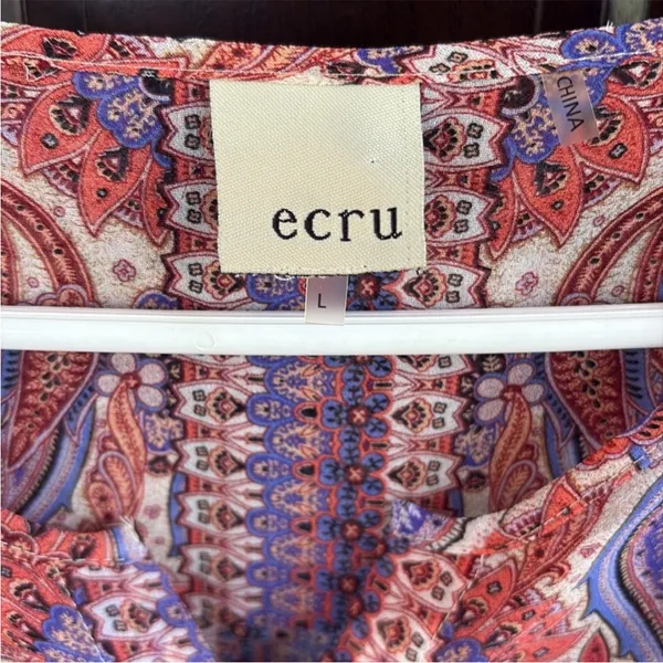 EUC ecru Paisley Print Drawstring Hem
Blouse Large - Image 3