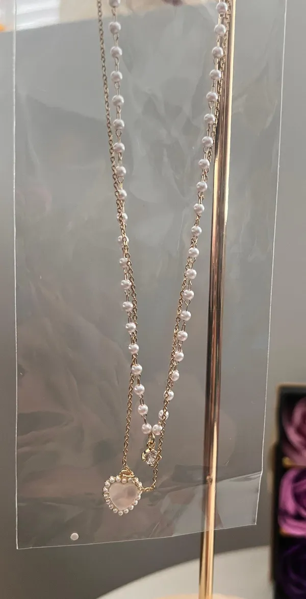 Love Pendant Double Collar Chain Necklace - Image 3