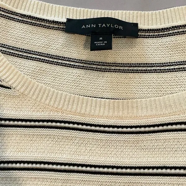 Ann Taylor Viscose Long Bell Sleeve Stripe Pullover Lightweight Sweater Women Medium Cream - Image 2