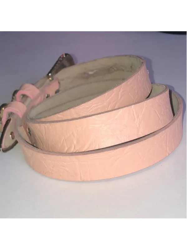 Vintage Pink Faux Leather Belt with Gold Tone Buckle - Image 4