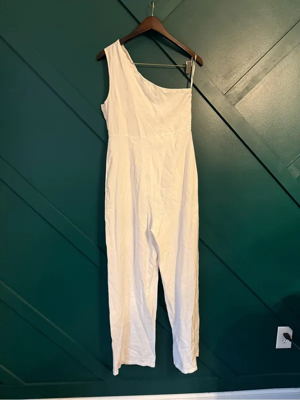 One-Shoulder White Wide-Leg Jumpsuit - Image 2