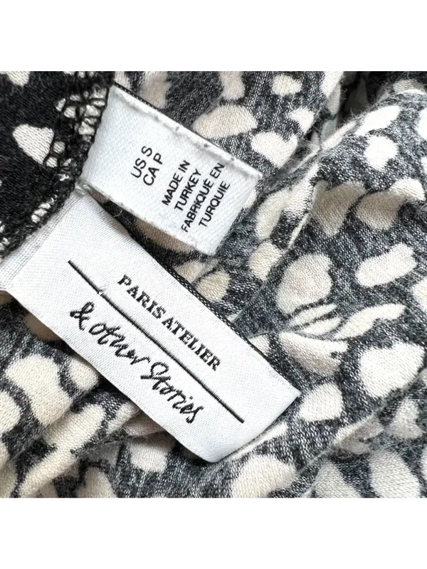 & Other Stories High Neck Speckled Pebble Print Shirt Black White Size Small - Image 5