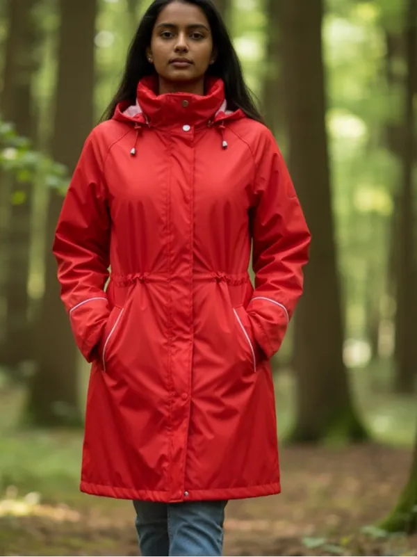 Stanner red trench coat tunnel neck with removable snap collar - Image 4