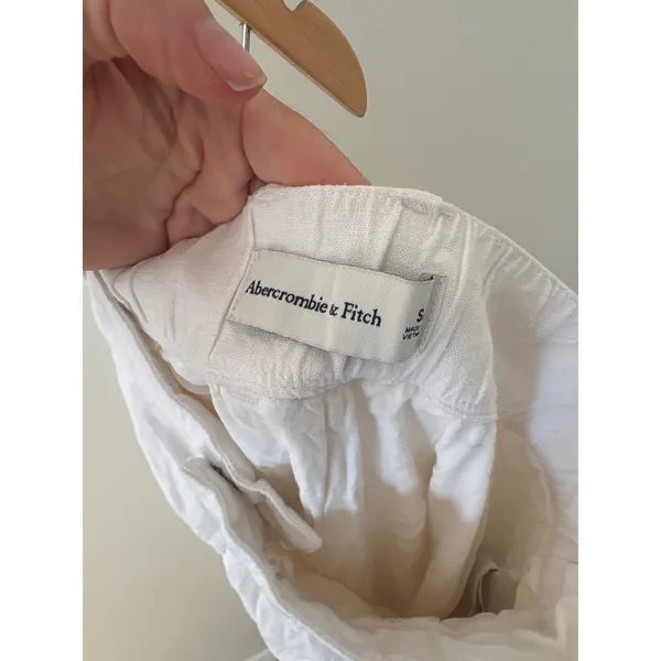 Abercrombie & Fitch White Linen Blend Pleated Wide Leg Pants Small High Rise - Image 3