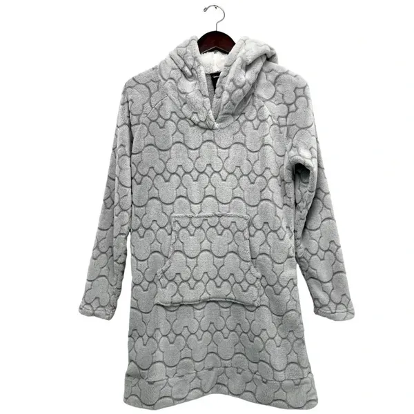 Disney Mickey Mouse Fleece Hoodie Dress Lounge Cozy Blanket Grey Woman's Size M - Image 4
