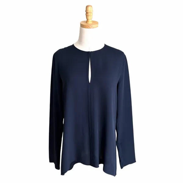 Theory Slit Front Silk Tunic Top Navy Blue Size Small - Image 2